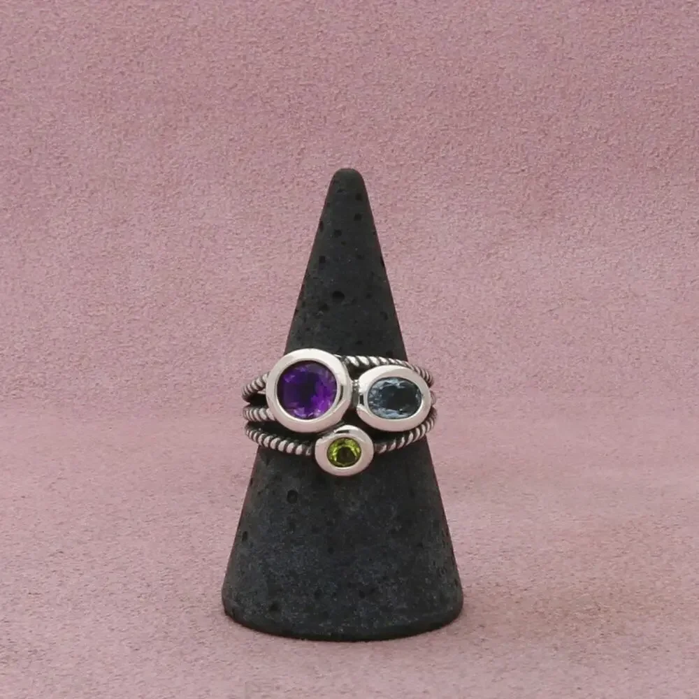 sterling silver amethyst topaz & peridot twisted wire ring size 8